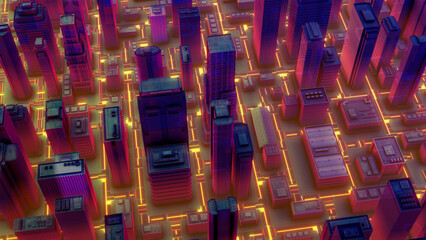 Aerial View of cityscape with futuristic network connection