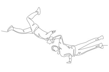 Two break dancers. Break dancing concept one-line drawing