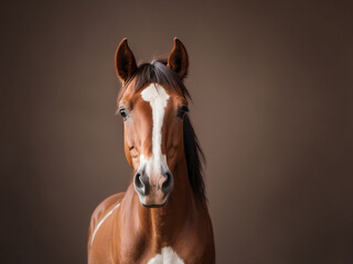 Obraz premium Equine Elegance, A Majestic Horse Set Against a Solid Brown Background
