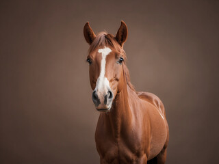 Fototapeta premium Equine Elegance, A Majestic Horse Set Against a Solid Brown Background