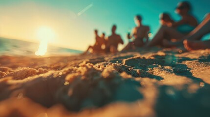 Fashionable summer vacation with friends gathering on a sunny beach