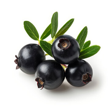 A close-up of a ripe crowberry with a deep black color, isolated on white background