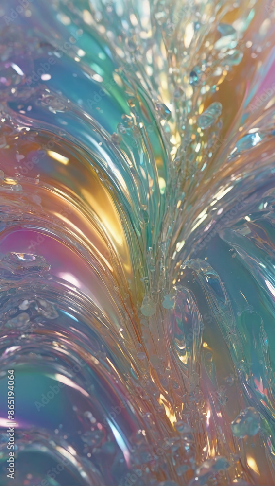 Poster fluid or gel texture with a colorful and reflective shimmering iridescent background