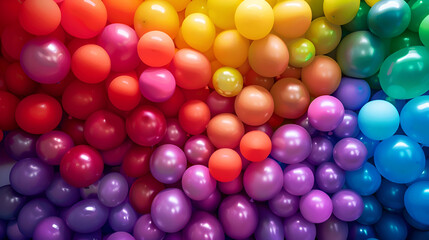 Background made with scattered color gel balls,beautiful shiny balls of different colors and sizes completely cover the surface. Some spheres glow. 3d photorealistic render geometric reative holiday 
