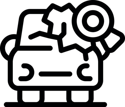 recommend clip art: Car insurance investigator is inspecting a damaged vehicle with a magnifying glass to assess the damage after a road accident