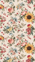 Summer flowers and berries simple pattern romantic floral background