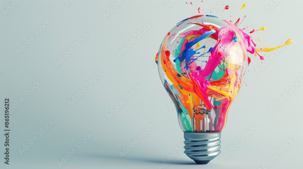 Poster a lightbulb adorned with colorful paint splatters or abstract patterns, expressing creativity and in