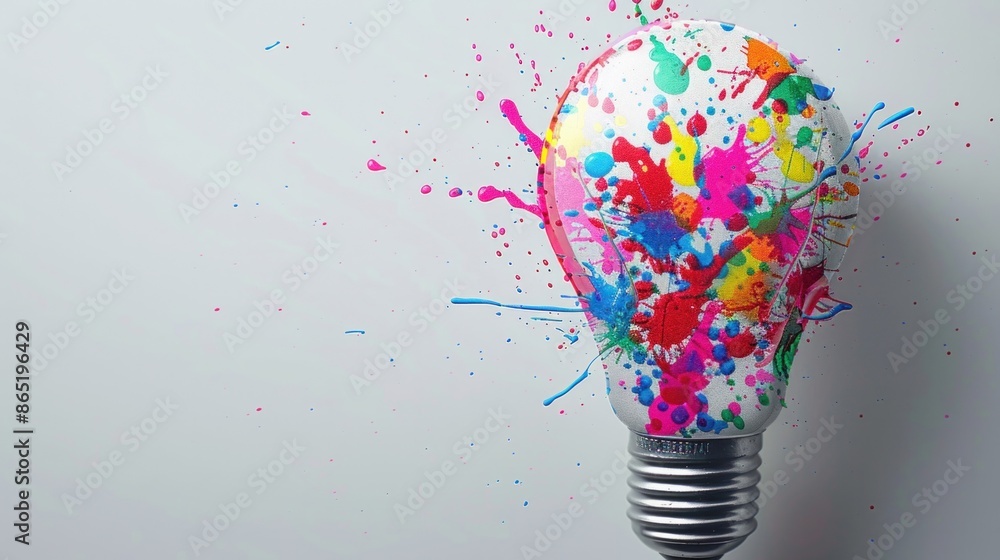 Poster a lightbulb adorned with colorful paint splatters or abstract patterns, expressing creativity and in