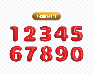 Set of luxury red 3d number 1 2 3 4 5 6 7 8 9 10 digits collections for birthday anniversary and sale	
