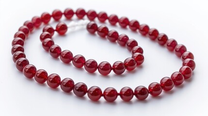 Obraz premium Red precious stone beads necklace or bracelet isolated on white background