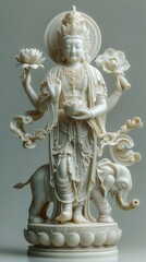 Fototapeta premium Chinese Statue of Samantabhadra Bodhisattva Holding Lotus Flower on Elephant