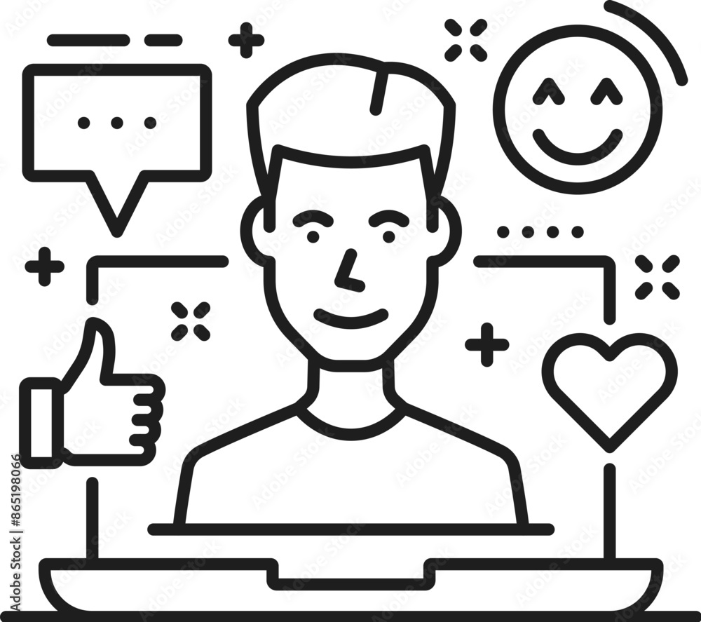 Fototapete blogging line icon, social media and multimedia content creation. isolated vector linear monochrome 