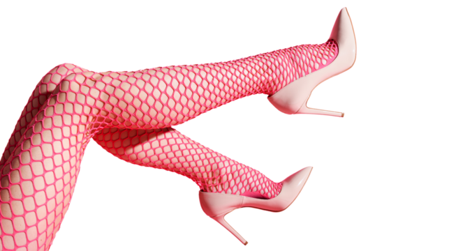 Woman Wearing High Heeled and Festive Socks on transparent background