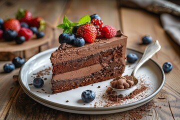 Delicious Chocolate Cake with Fresh Berries. A Decadent Dessert Treat