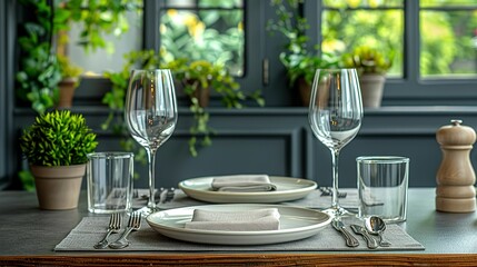Fototapeta premium Grey Table Setting Mockup: Top View with Menu and Utensils