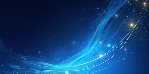 Fototapeta premium Abstract Blue and Gold Light Trails with Glowing Particles