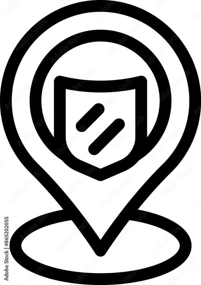Aufkleber simple black and white icon of a location pin pointing a secure area with a shield