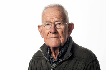 Fototapeta premium Distinguished elderly Caucasian man with a gentle look, facing the camera, isolated on white background.