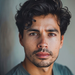 Obraz premium Handsome Hispanic man with expressive eyes, facing the camera.