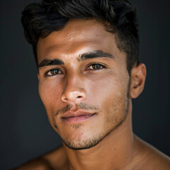 Obraz premium Handsome Hispanic man with expressive eyes, facing the camera.