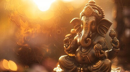 Fototapeta premium Golden Ganesha Statue. Symbol of Wisdom, Fortune, and New Beginnings in Hinduism