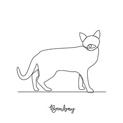 One continuous line drawing of Bombay vector illustration. Type of Cat themes design concept with simple linear style vector. Cats are domesticated mammals, loyalty and companionship to humans.