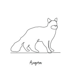 One continuous line drawing of Angora vector illustration. Type of Cat themes design concept with simple linear style vector. Cats are domesticated mammals, loyalty and companionship to humans.