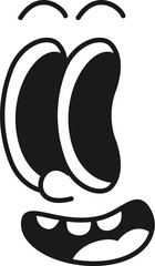 Cartoon comic groovy face, funny eye emotion and retro cute emoji character. Isolated vector personage spreading laughter, joy and positive vibes with wide smile and happy, radiating facial expression