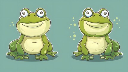 Male frog cartoon character mascot design, including flat and line art design, isolated on white background, vector clip art illustration. 