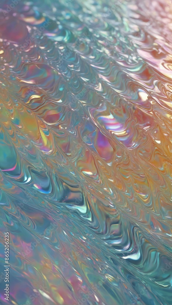 Poster fluid or gel texture with a colorful and reflective shimmering iridescent background