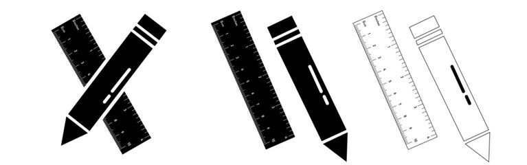 Measuring tool editable stroke and solid web icon set. Vector illustration
