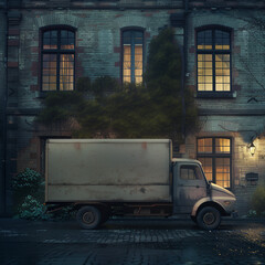 removal van on the streets in a city