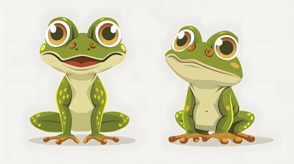 Male frog cartoon character mascot design, including flat and line art design, isolated on white background, vector clip art illustration. 