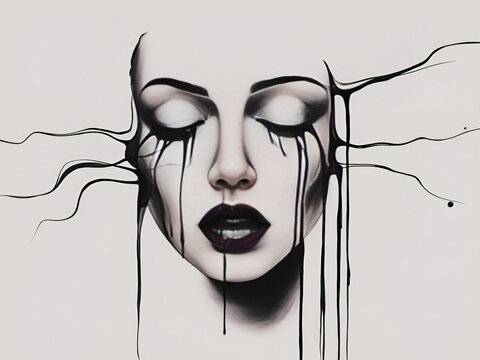 recommend clip art: Dripping lines in minimalist woman face art