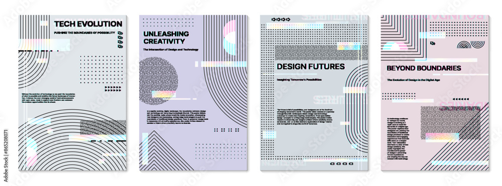 Poster futuristic glitch poster templates and abstract cover backgrounds, vector geometric patterns. poster