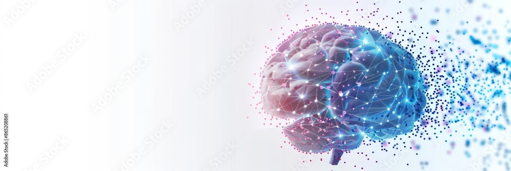 Poster abstract digital brain representing artificial intelligence and 5g technology on a white background