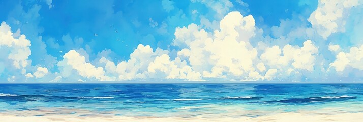 Azure Seascape with Fluffy Clouds