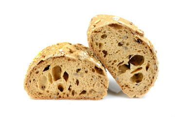 Whole grain bread, isolated on white background