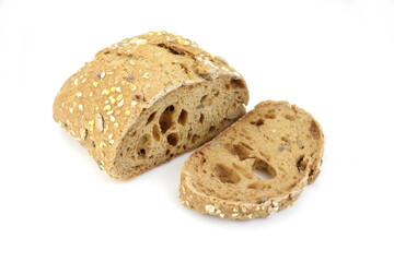 Whole grain bread, isolated on white background
