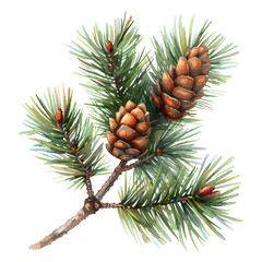 Obraz premium Pine trees with cones on the branches on transparent background. Christmas decorations