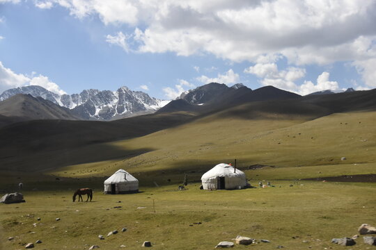 The traditional Yurt tents of the nomads of Kyrgyzstan, Mongolia and Central Aisa