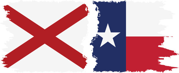 Texas and Alabama states grunge brush flags connection vector