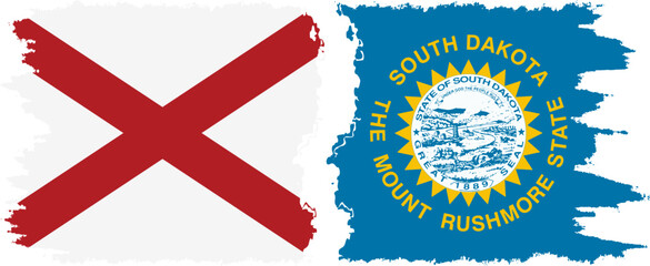 South Dakota and Alabama states grunge brush flags connection vector
