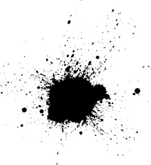 black ink bursh painting splash splatter dirty grunge graphic element on white background
