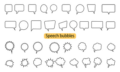 Speech bubbles slim line icons set. bubble,chat, message, Vector design