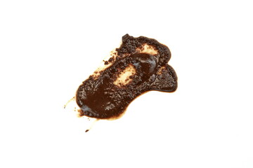 Sample of body scrub on white background. Coffee scrub sample on white background, closeup