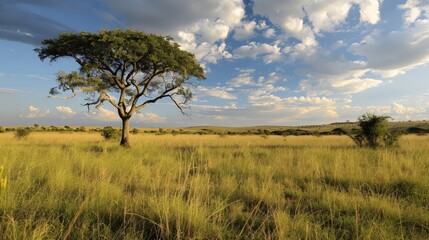Fototapeta premium Grasslands and savannas, with their open spaces and rich wildlife, are important ecosystems that require protection and conservation.