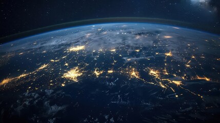 Obraz premium global community concept earth at night interconnected world digital illustration