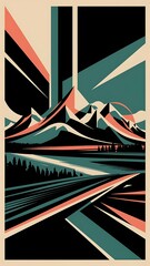 Abstract landscape poster. Nature wall decor contemporary art print Wallpaper