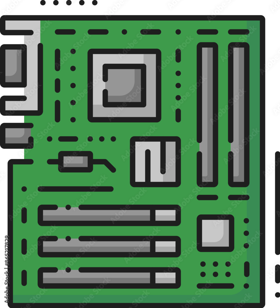 Poster Computer motherboard software color thin line icon. Server or PC hardware product develop, web application, digital technology software or drivers outline vector icon or pictogram